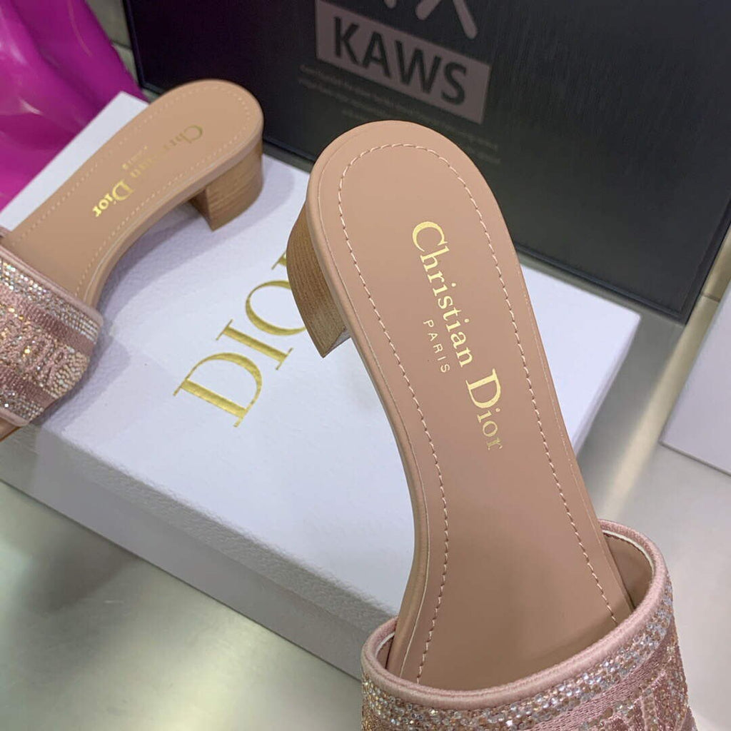 Dior Women’s Shoes Dway Heeled Slide Metallic Thread Strass