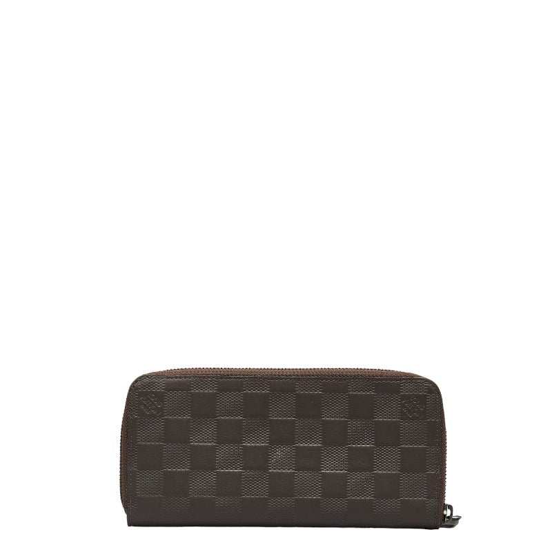 Louis Vuitton Damiere Amphini Vertical Zippie Wallet Round  Long Wallet N62235 Meteor Brown Leather Men LOUIS VUITTON