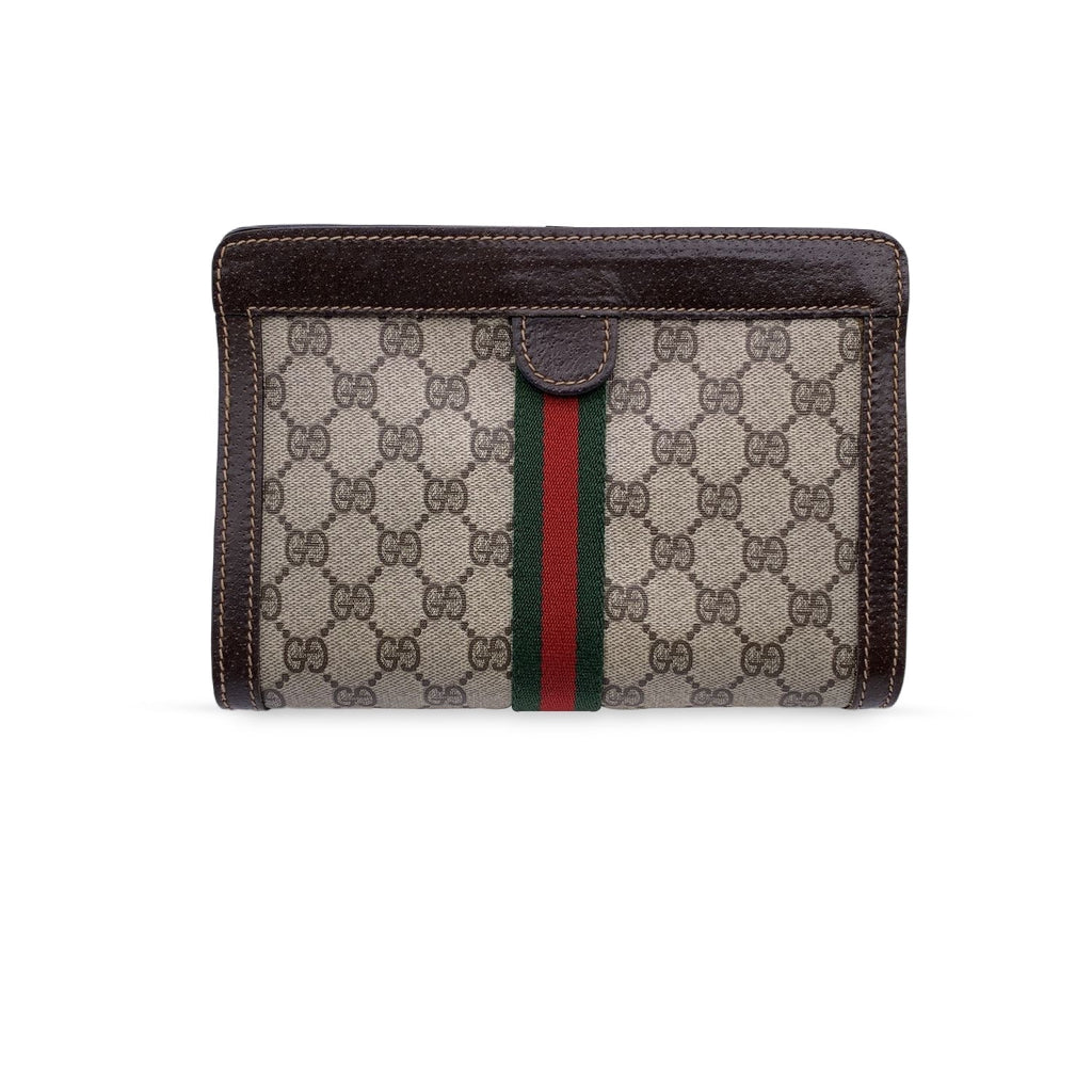 Gucci Vintage Monogram Canvas Cosmetic Bag Clutch with Stripes