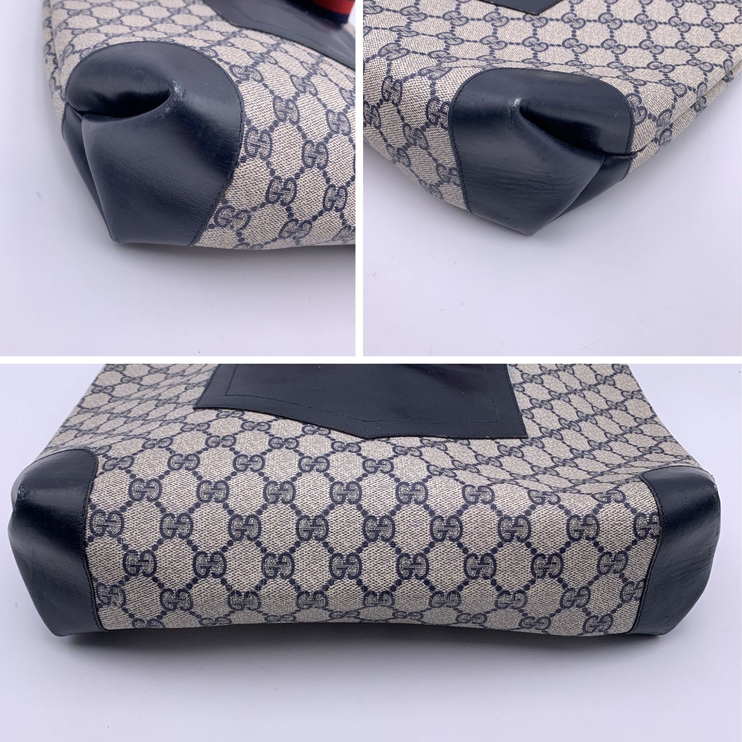 Gucci Vintage Blue Monogram Canvas Front Pocket Shopping Bag