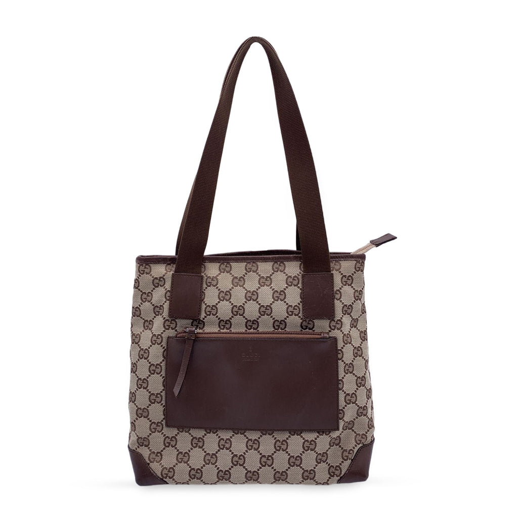 Gucci Vintage Brown Monogram Canvas Front Pocket Tote Bag