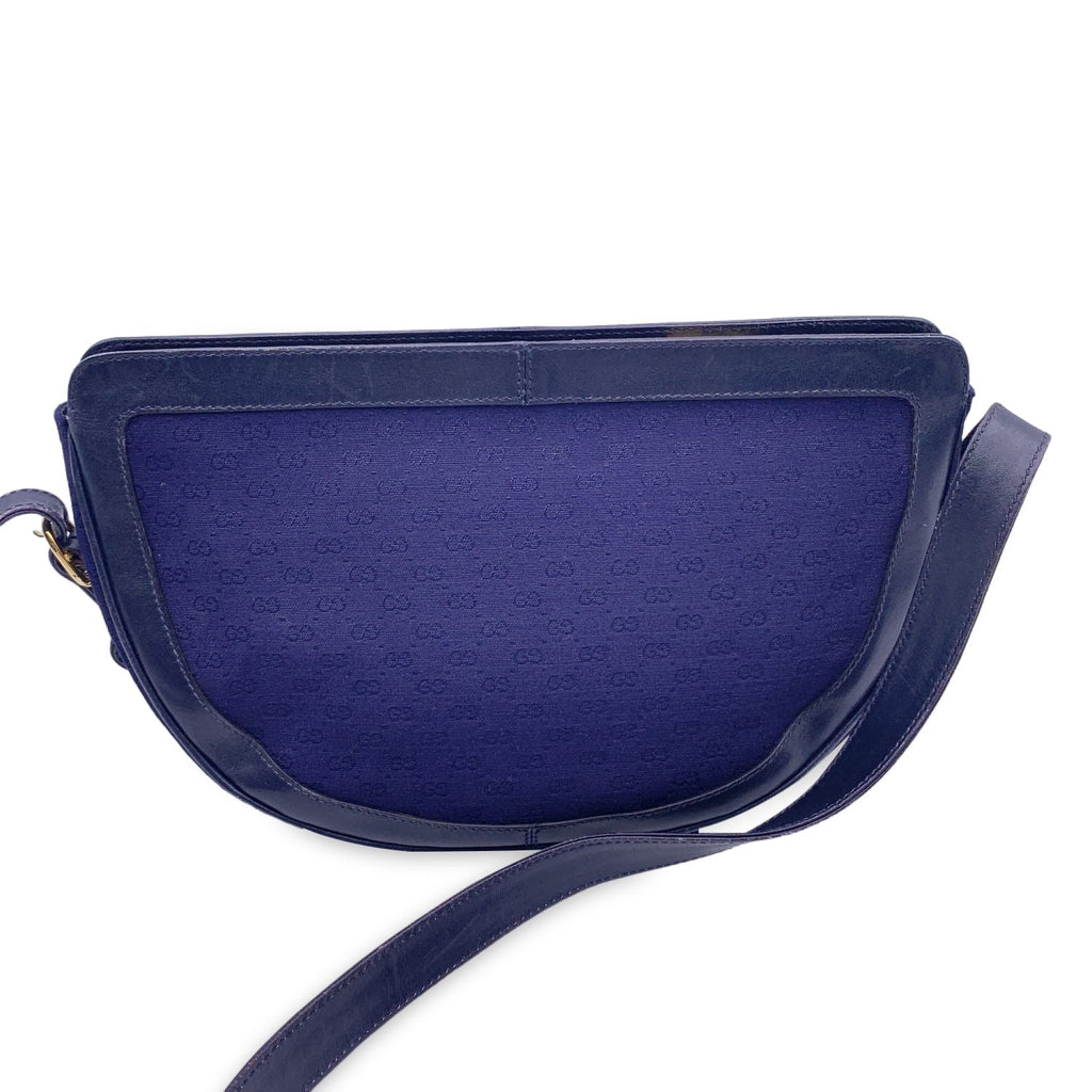 Gucci Vintage Blue Monogram Canvas Leather Shoulder Bag