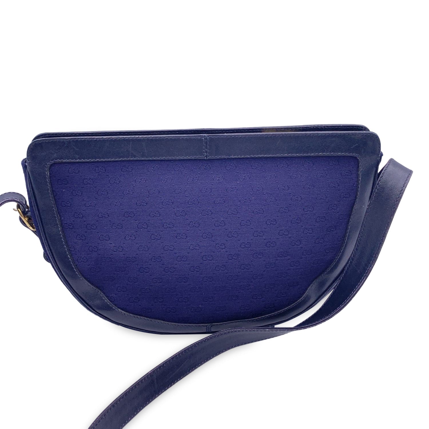 Gucci Vintage Blue Monogram Canvas Leather Shoulder Bag
