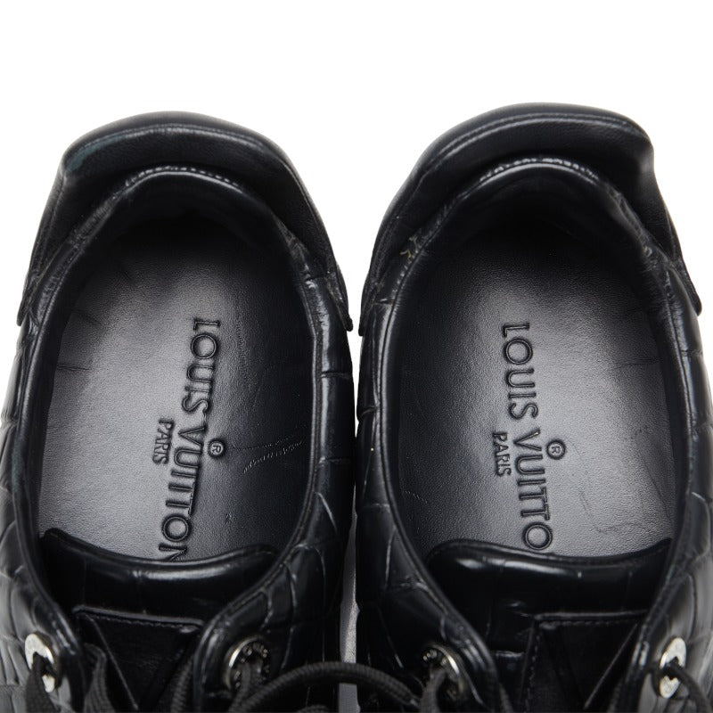 Louis Vuitton Crocodile Front Loop Lockout Sneaker MS0136 Black Silver Leather Lavender Men LOUIS VUITTON