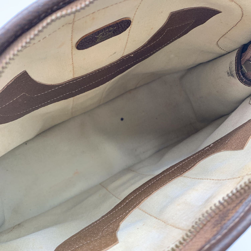 Gucci Vintage Brown Monogram Canvas Satchel Handbag with Stripes