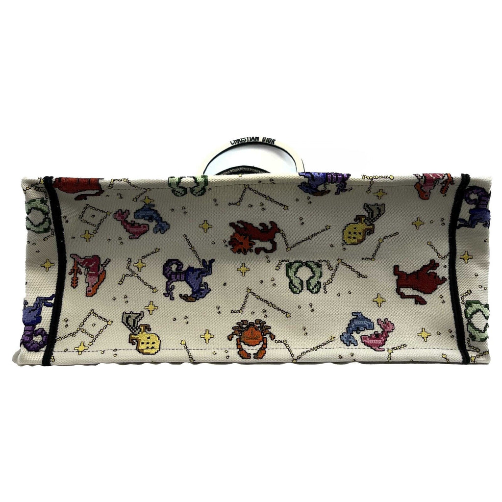 DIOR - NEW 2022 Large Pixel Zodiac Embroidered Canvas Book Tote