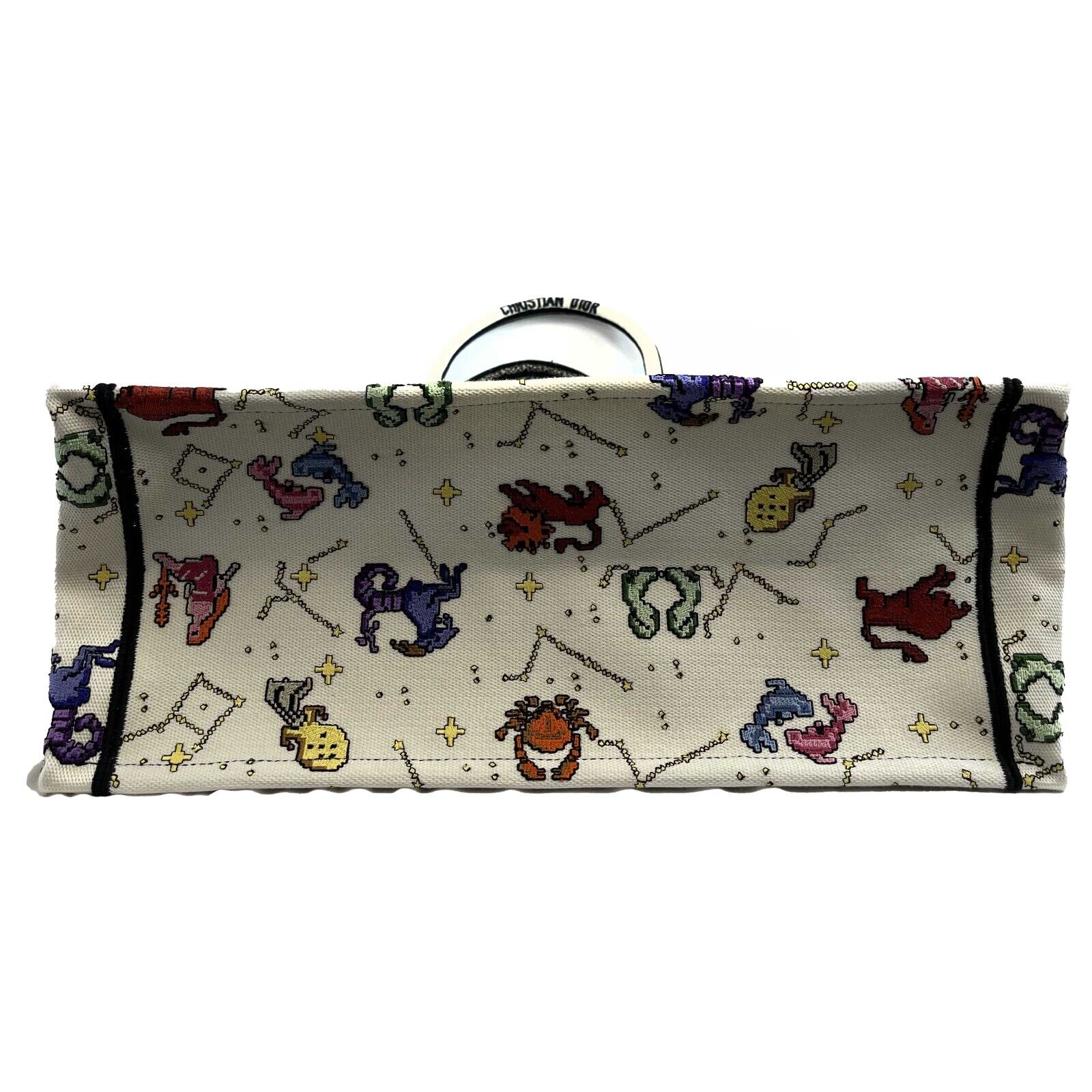DIOR - NEW 2022 Large Pixel Zodiac Embroidered Canvas Book Tote