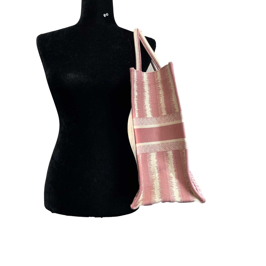 DIOR Bayadere Stripe Large Book Tote D-Stripes Embroidery Pink