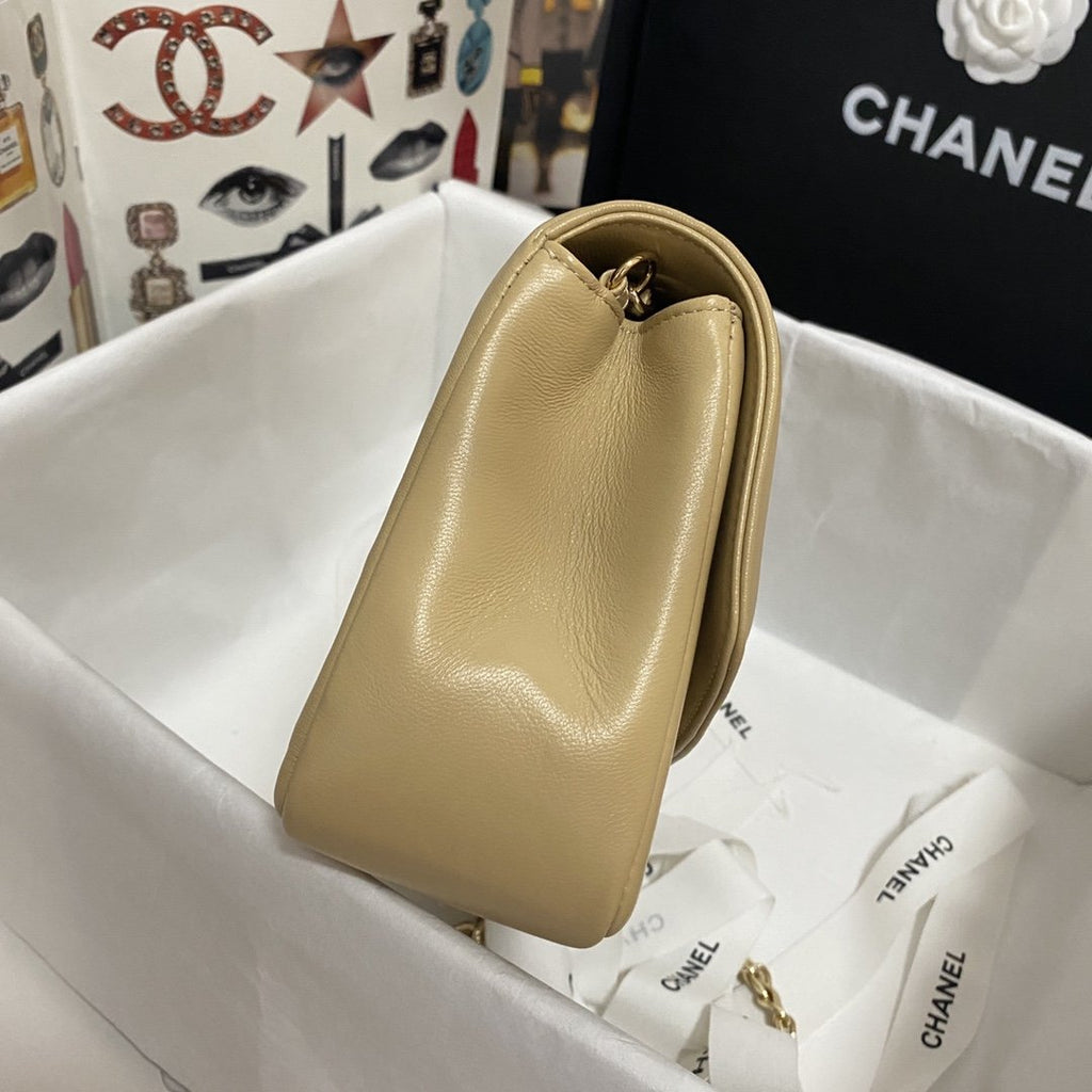 Chanel Quilted Gold Beige Flap Bag