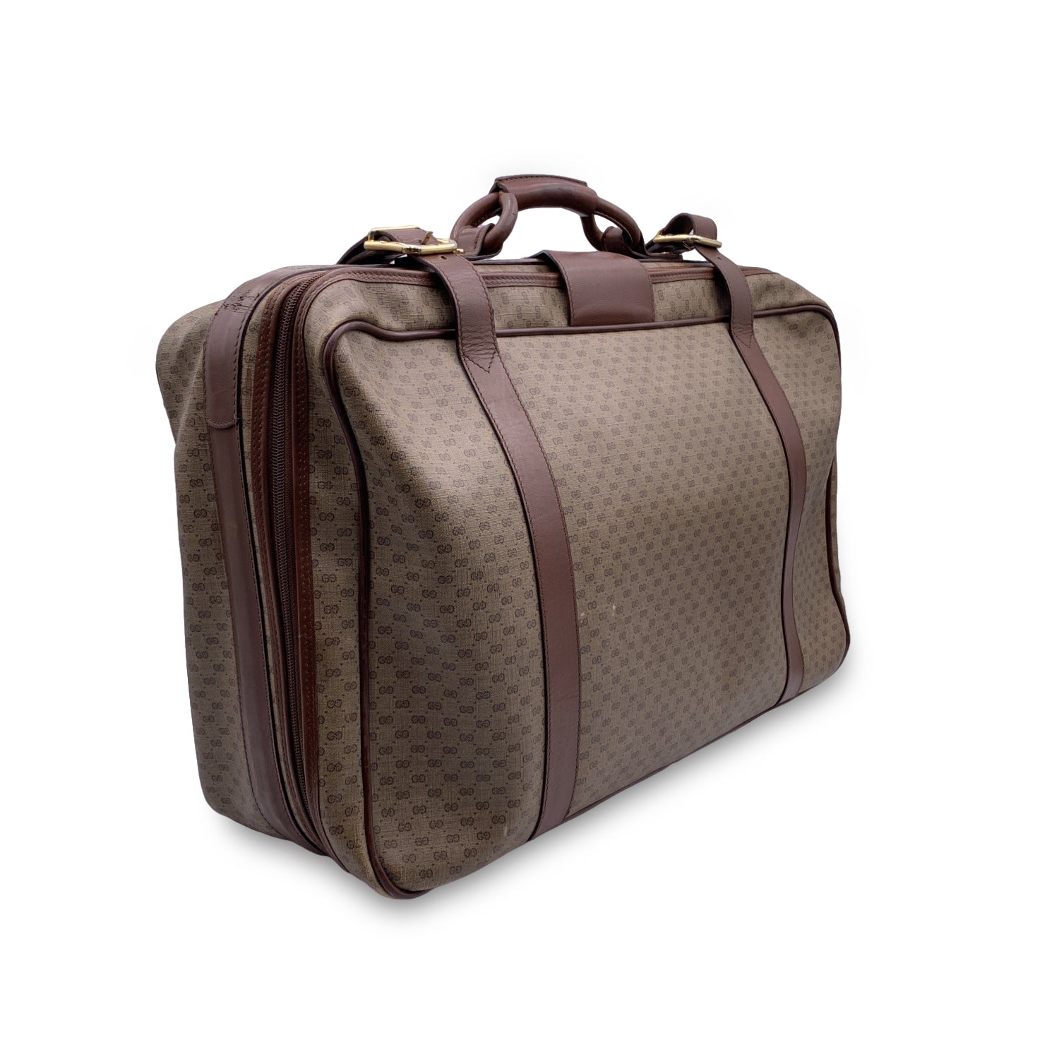 Gucci Vintage Beige Monogram Canvas Suitcase Travel Bag