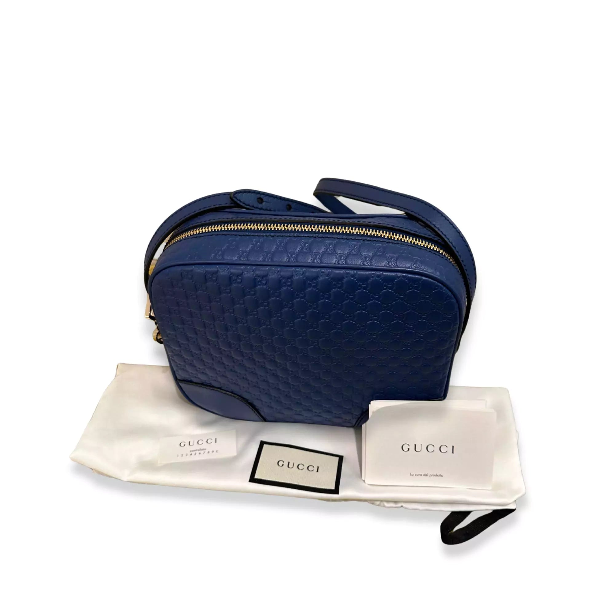 GUCCI BLUE LEATHER MICROGUCCISSIMA MINI BREE MESSENGER BAG