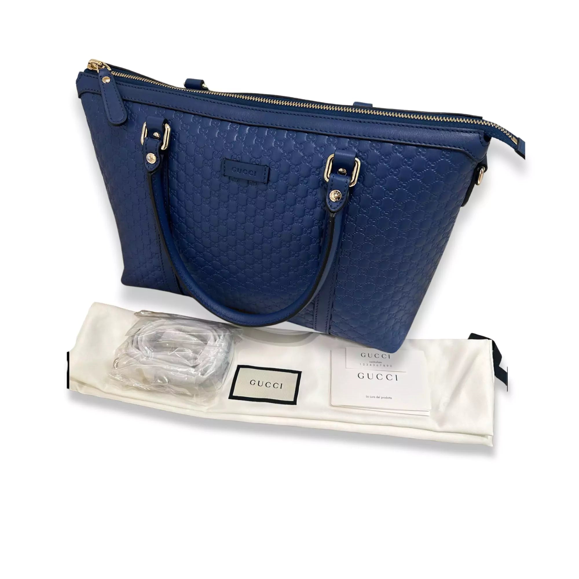 GUCCI BLUE LEATHER MICROGUCCISIMO ABBEY BAG