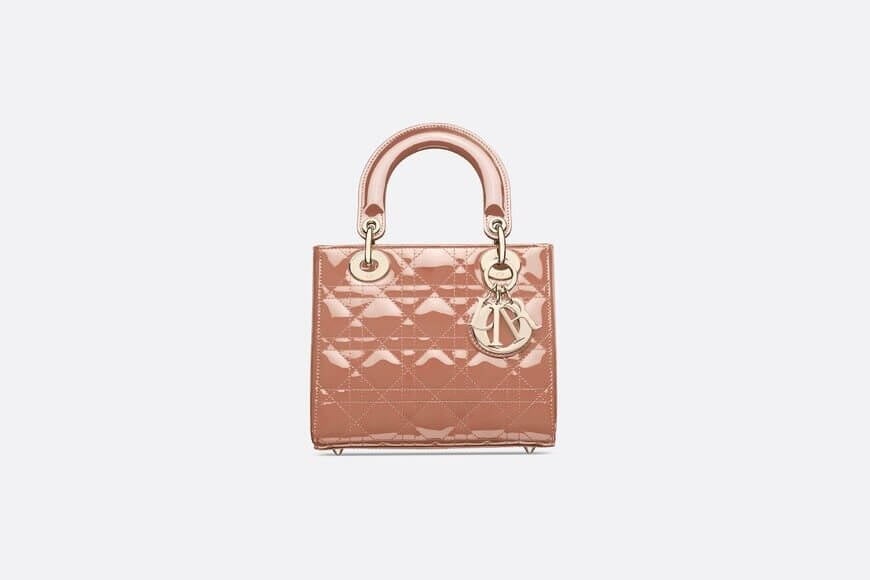 Small Lady Dior Bag Rose Des Vents Patent Cannage Calfskin