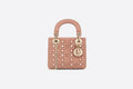 Mini Lady Dior Bag Rose Des Vents Calfskin with Cannage Embroidery in Threaded Pearls