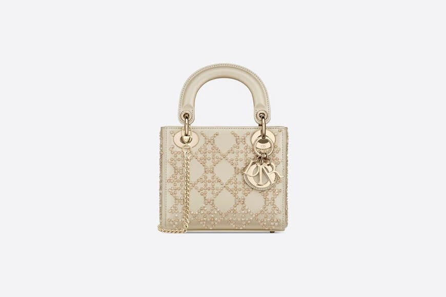 Mini Lady Dior Bag Metallic Cannage Calfskin with Platinum Beaded Embroidery