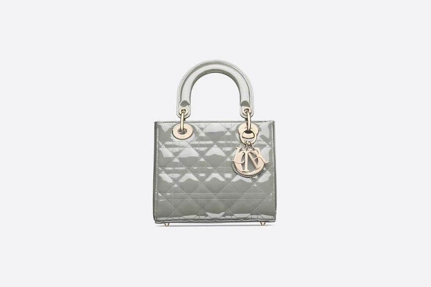 Small Lady Dior Bag Gray Patent Cannage Calfskin