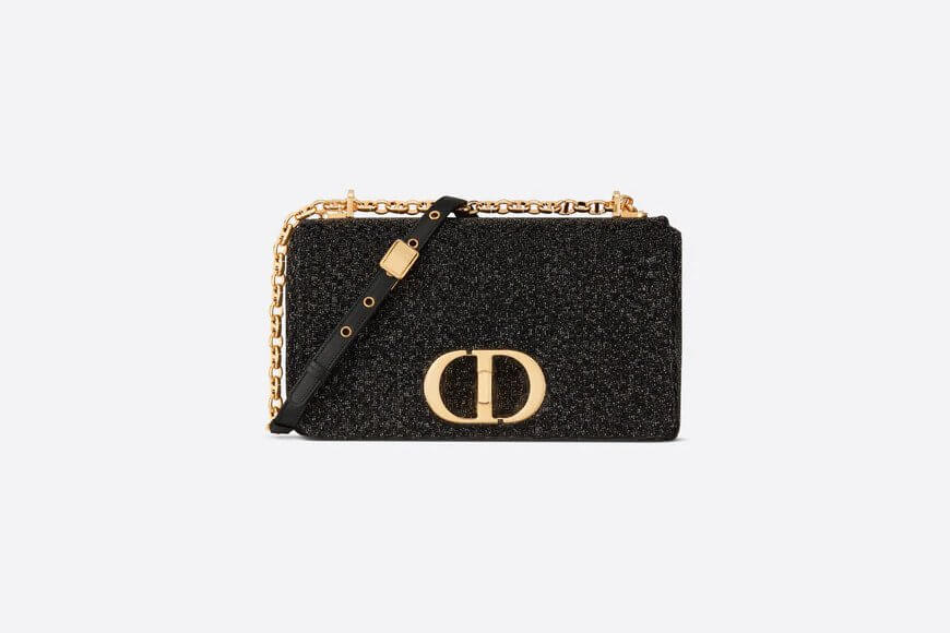 MEDIUM Dior CARO BAG Black Calfskin with Bead Embroidery