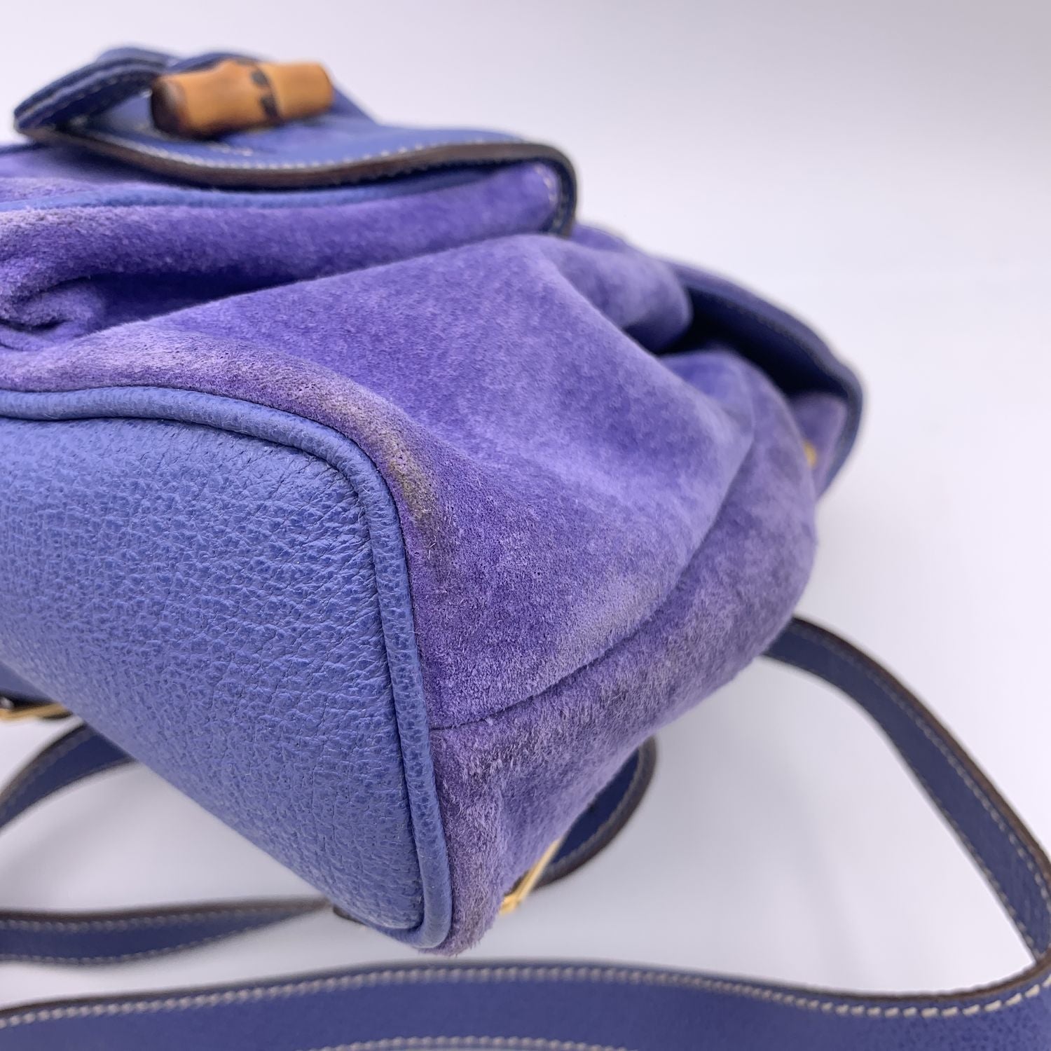Gucci Vintage Perwinkle Suede Bamboo Small Backpack Shoulder Bag