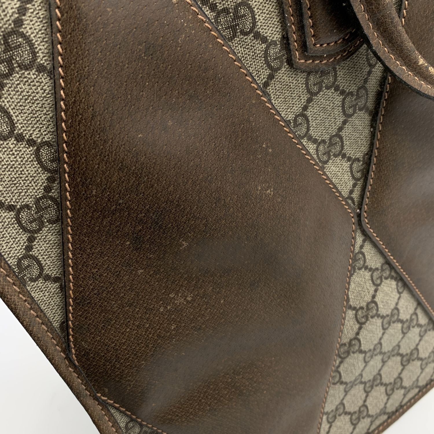 Gucci Vintage Brown Monogram Canvas Travel Satchel Bag
