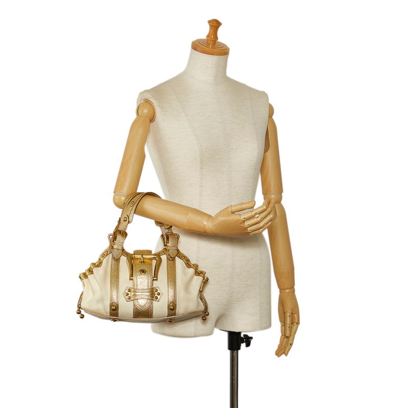 Louis Vuitton Trianon Teda GM Handbag M92391 Gold Ivory Canvas Leather Ladies Louis Vuitton