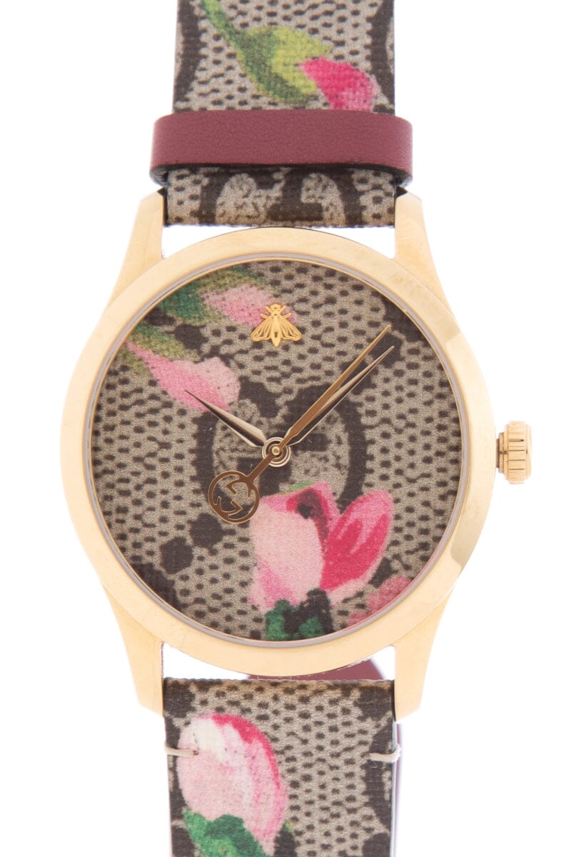 Gucci G-Timeless Pink Blooms Canvas Strap Watch