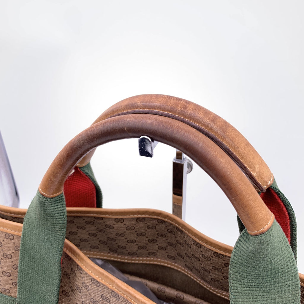 Gucci Vintage Beige Monogram Canvas Web Briefcase Handbag