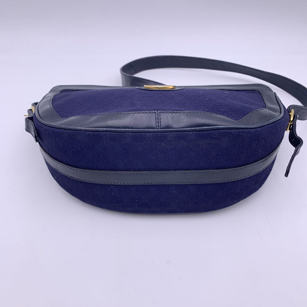 Gucci Vintage Blue Monogram Canvas Leather Shoulder Bag