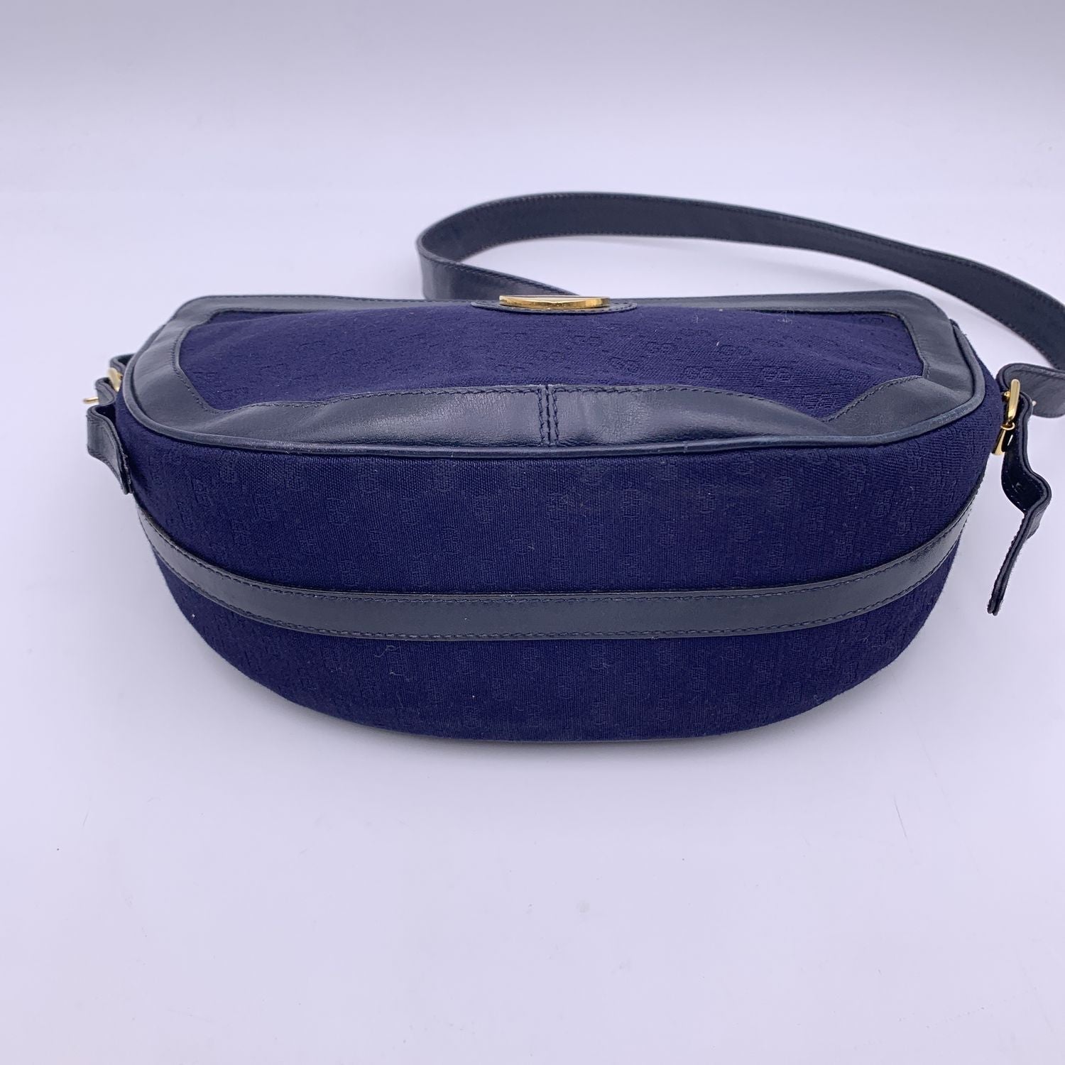 Gucci Vintage Blue Monogram Canvas Leather Shoulder Bag