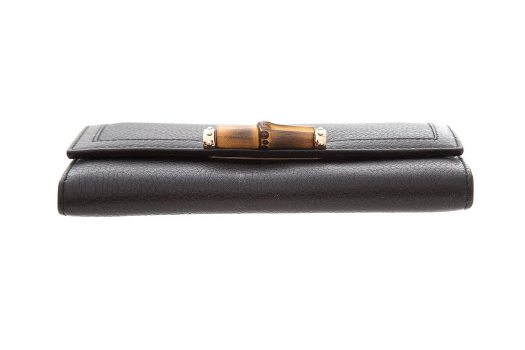 Gucci Black Tri-Fold Bamboo Leather Wallet