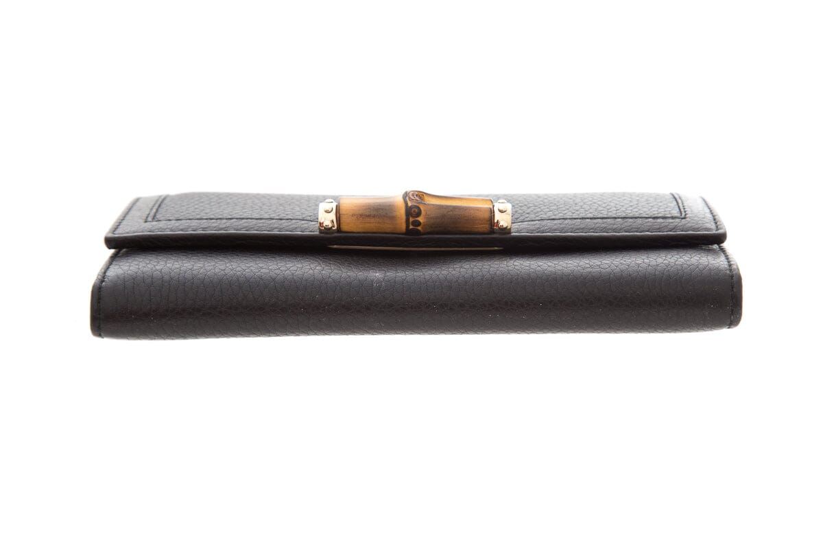 Gucci Black Tri-Fold Bamboo Leather Wallet