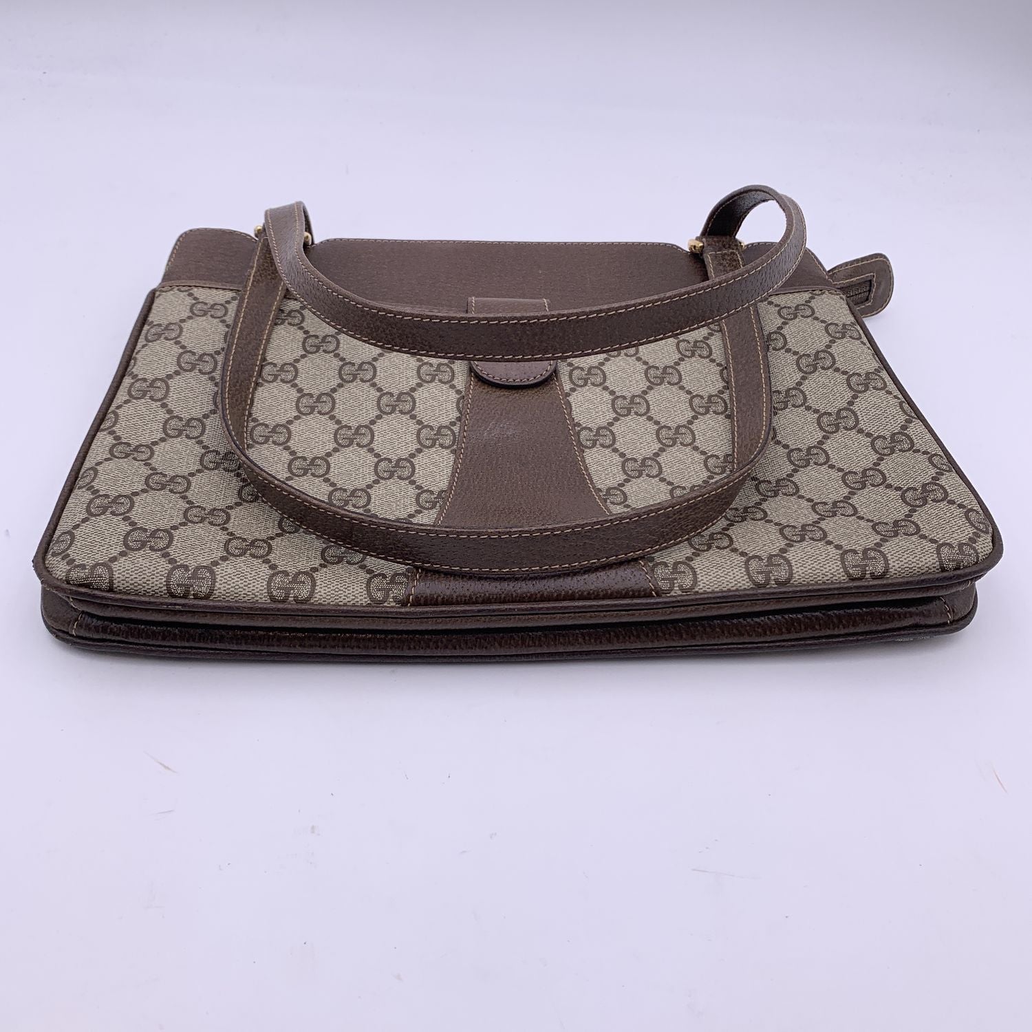 Gucci Vintage Beige Monogram Canvas and Leather Handbag