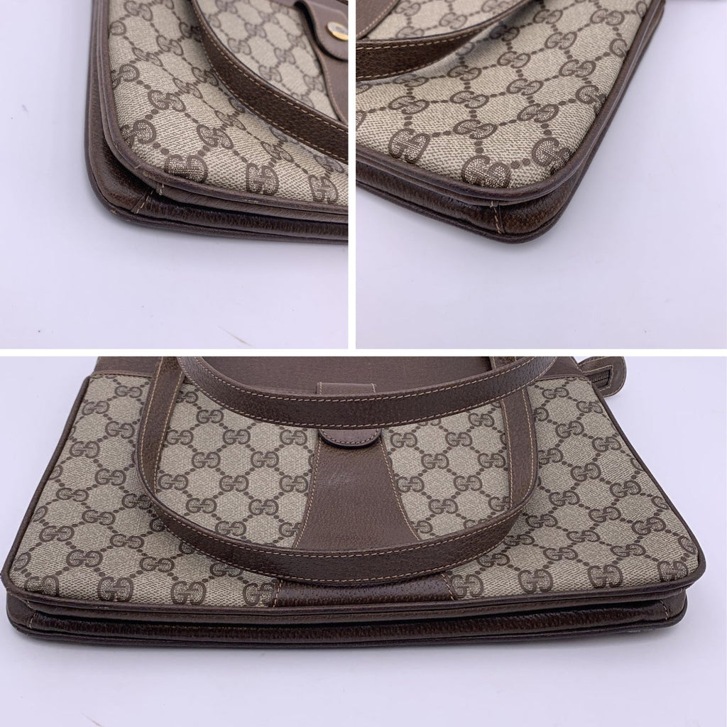 Gucci Vintage Beige Monogram Canvas and Leather Handbag
