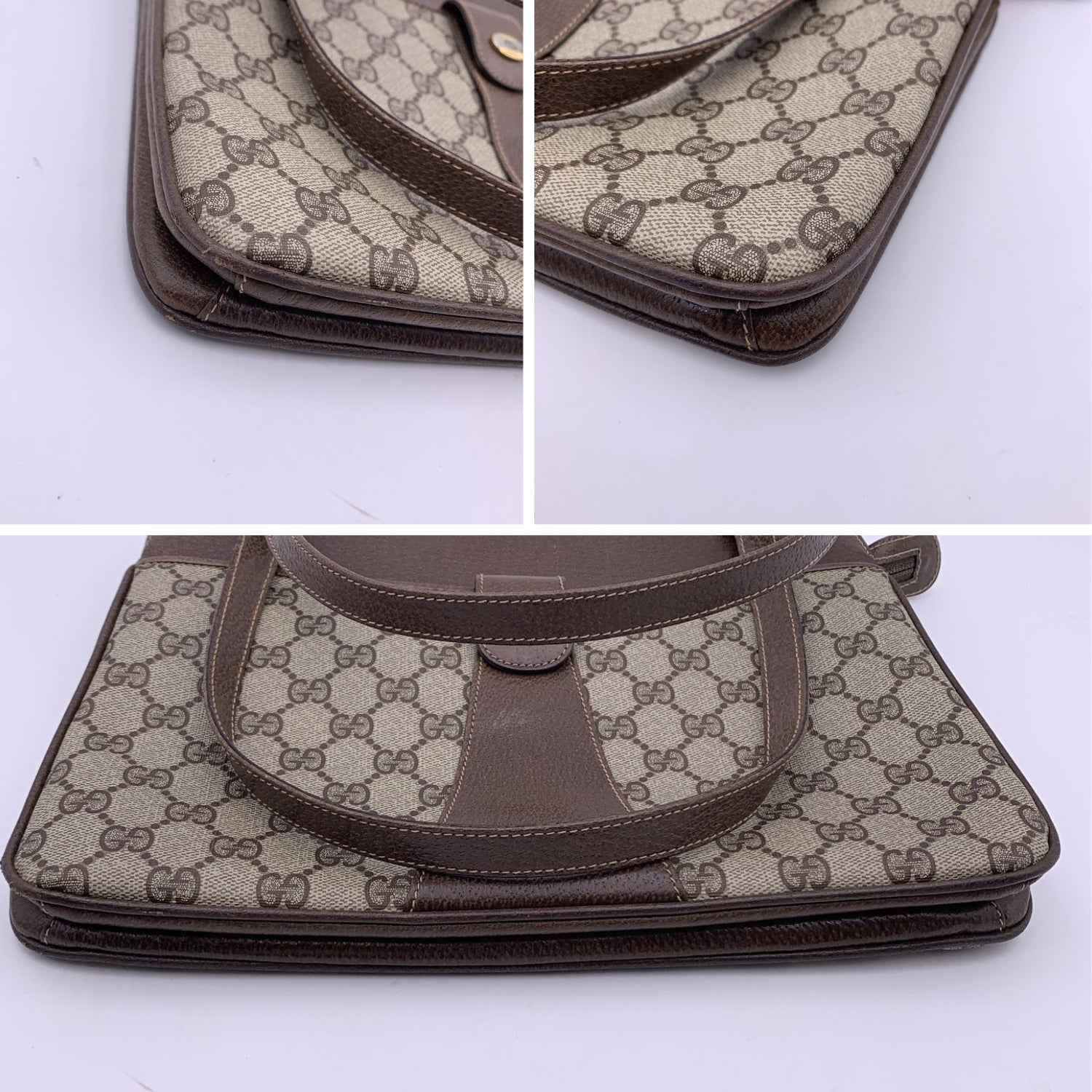 Gucci Vintage Beige Monogram Canvas and Leather Handbag