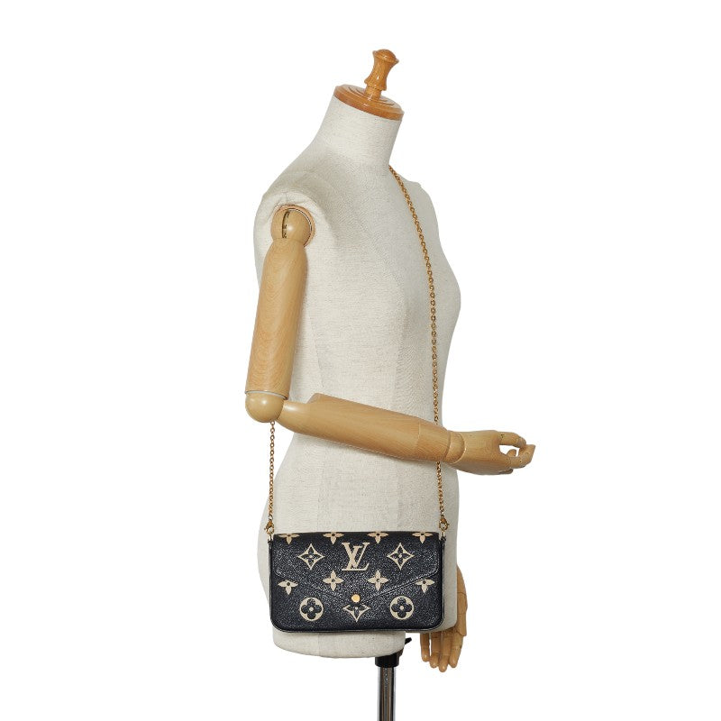 Louis Vuitton Monogram Emplant Poschet Felice Chain Shoulder Bag M80482 Black Beige Leather Ladies Louis Vuitton