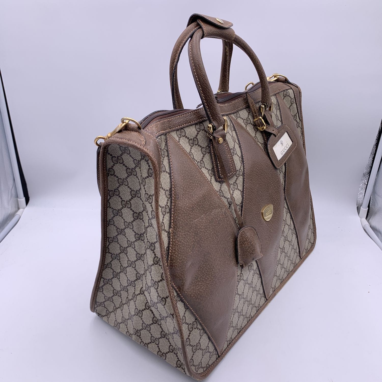Gucci Vintage Brown Monogram Canvas Travel Satchel Bag