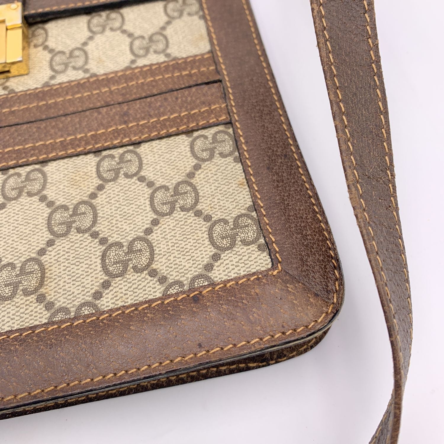 Gucci Vintage Monogram Canvas Vertical Shoulder Bag with Stripes
