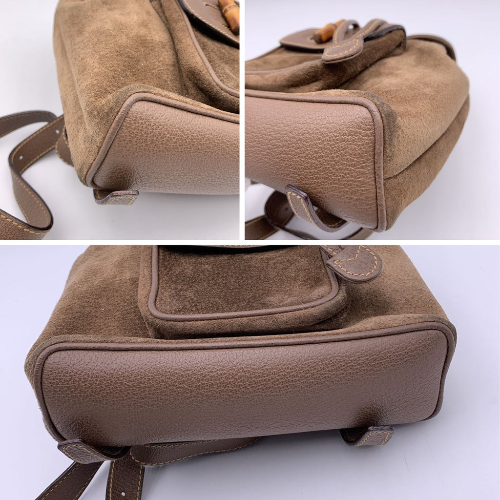 Gucci Vintage Brown Suede Bamboo Small Backpack Shoulder Bag