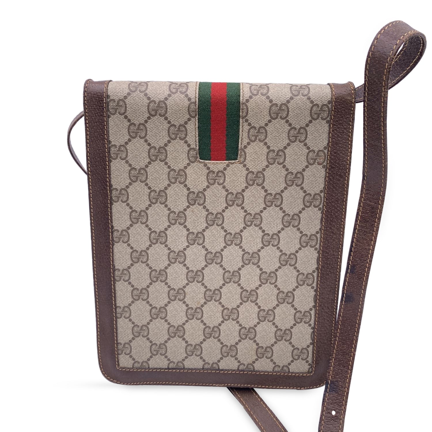 Gucci Vintage Monogram Canvas Vertical Shoulder Bag with Stripes