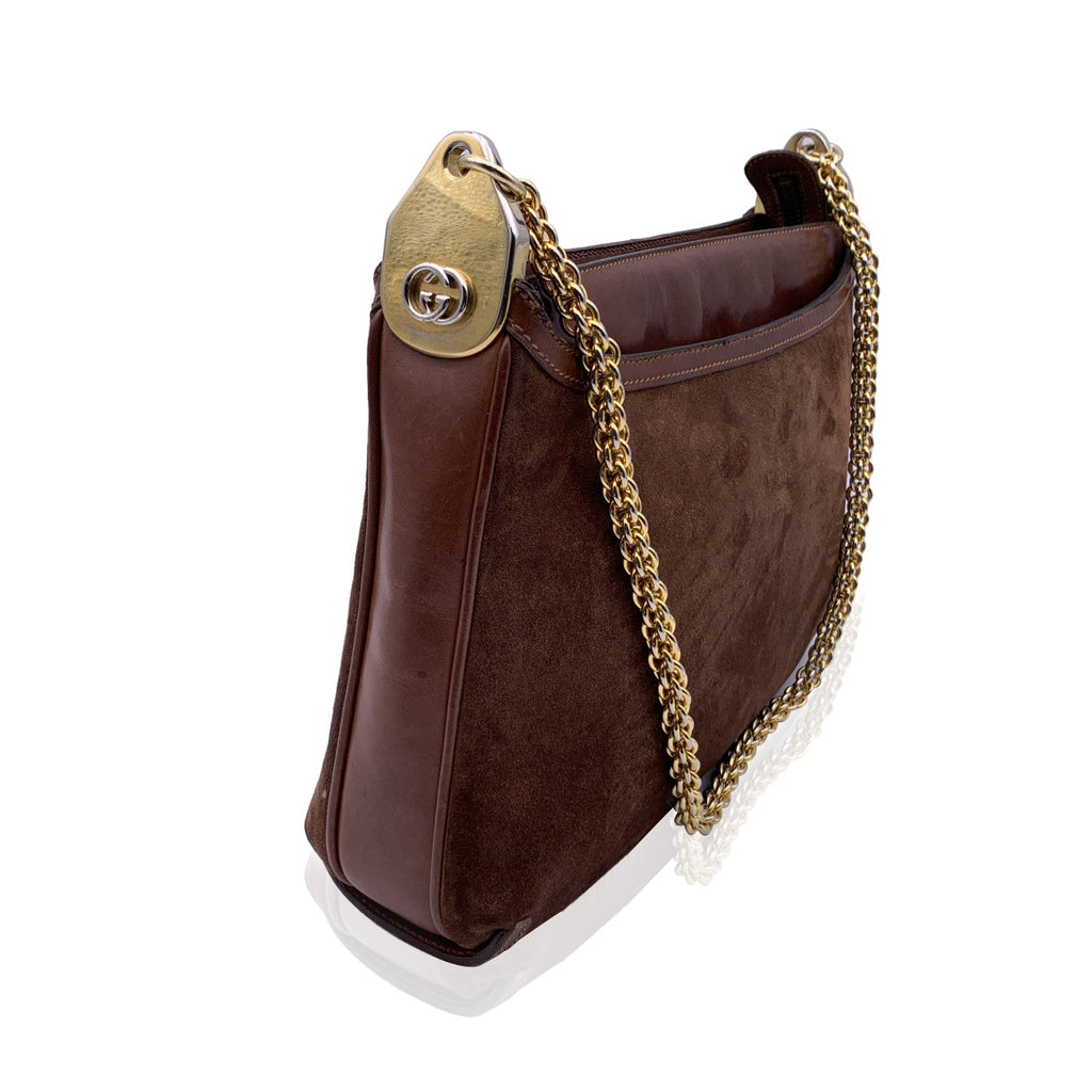 Gucci Vintage Brown Suede Shoulder Bag with Chain Strap