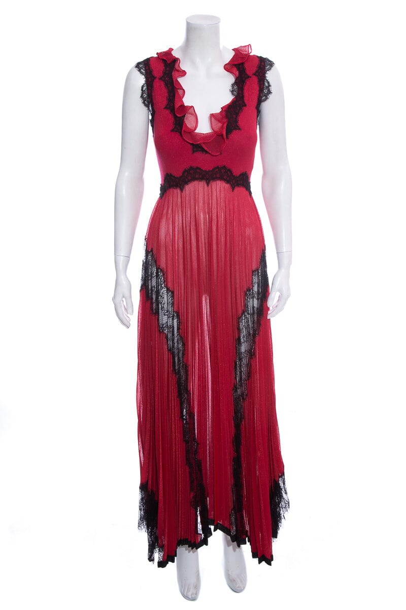 Gucci Red & Black Lace Detail Dress SZ S