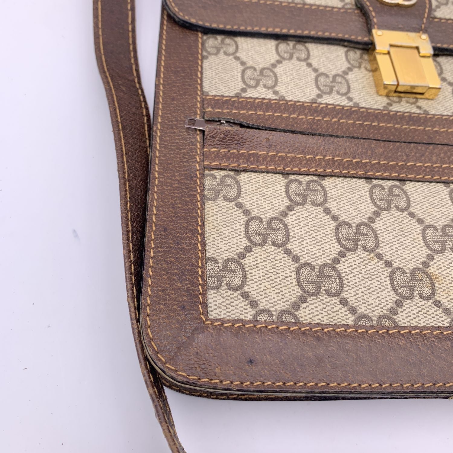 Gucci Vintage Monogram Canvas Vertical Shoulder Bag with Stripes