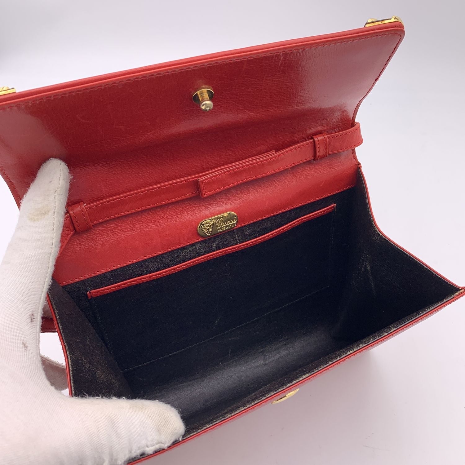 Gucci Vintage Red Leather Convertible Shoulder Bag Clutch