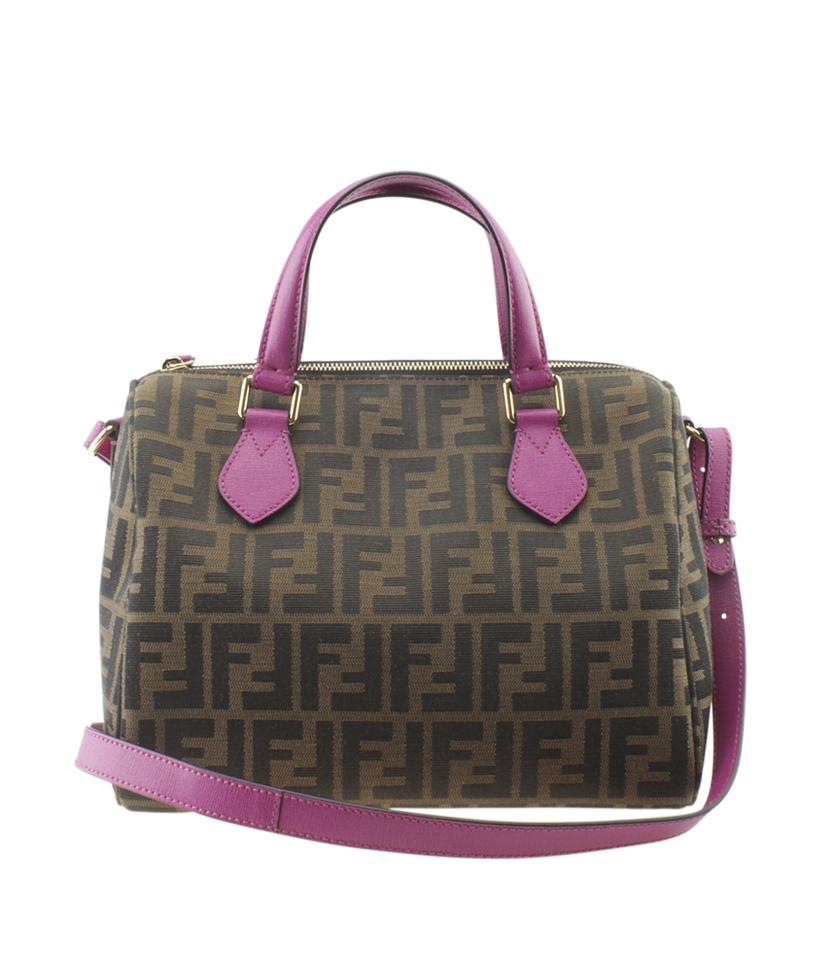Fendi 8bl121 Medium Zucca Boston Brown Canvas Satchel