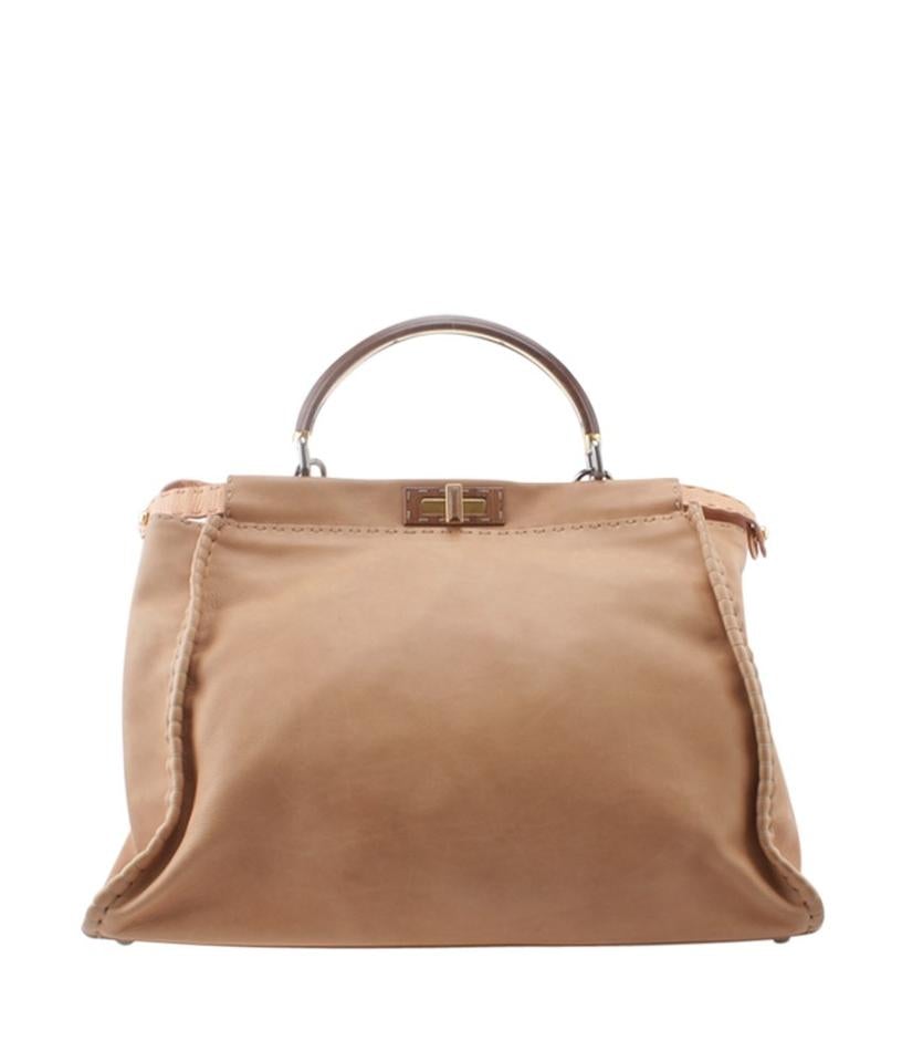 Fendi 8bn210 Large Peekaboo 2-way Tan Leather Tote