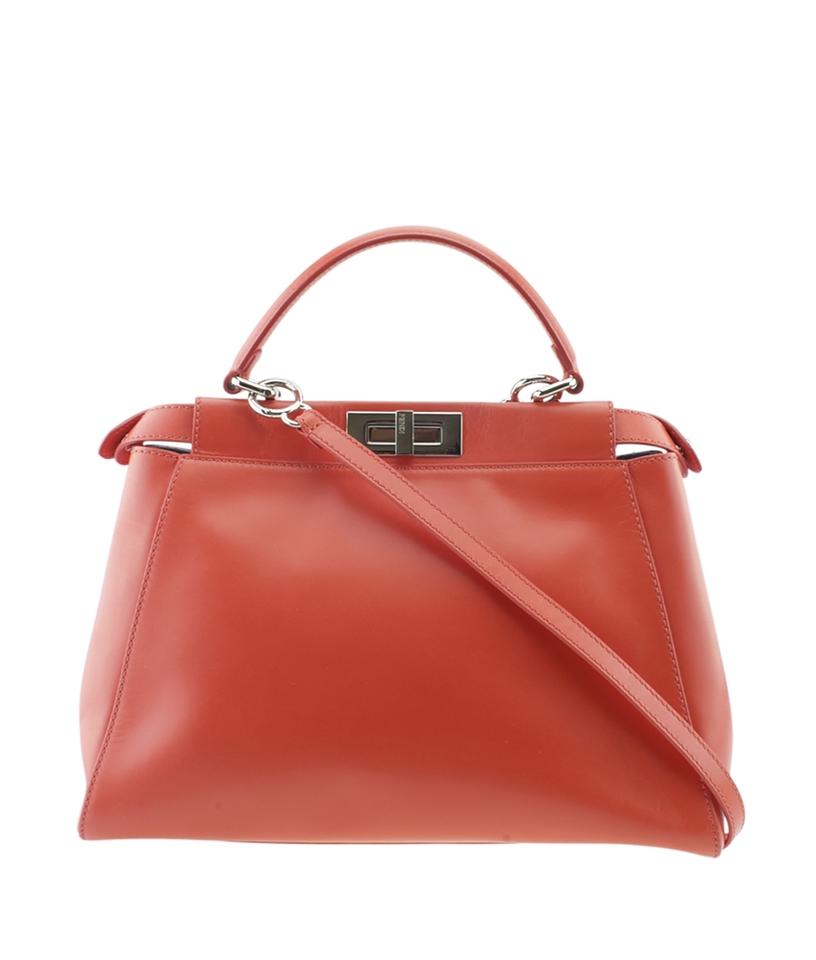 Fendi 8bn226 Monster Peekaboo 2- Orange Leather Tote