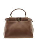Fendi 8b Mini Peekaboo 2- Way Brown Leather Satchel