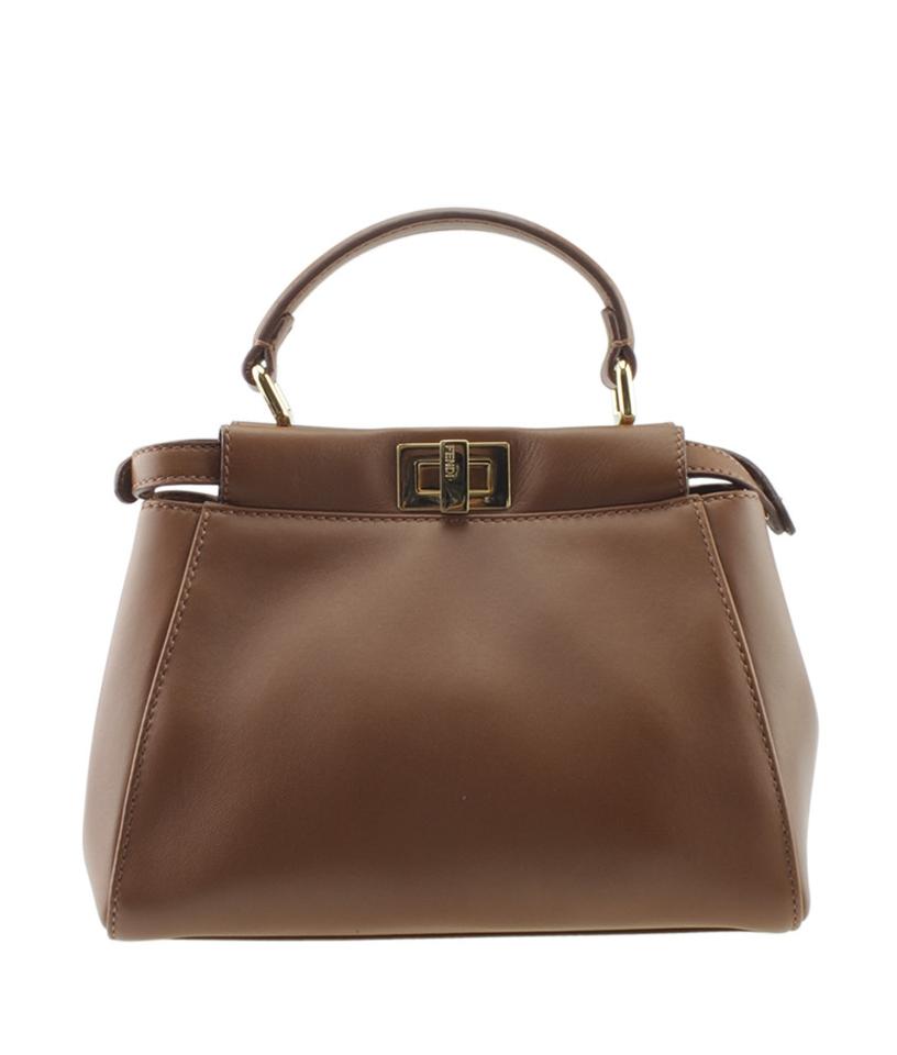 Fendi 8b Mini Peekaboo 2- Way Brown Leather Satchel