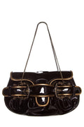 Fendi Gold Patent Mini B Black Leather Clutch