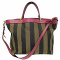 Fendi Bag Tobacco Pequin Large Magenta Stripe Canvas Tote