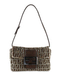 Fendi Beaded Mini Brown Canvas Baguette